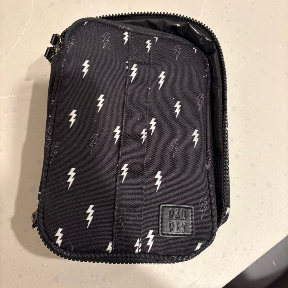 Rad Rev Black and White Lightning Bolt Jewelry Travel Bag
